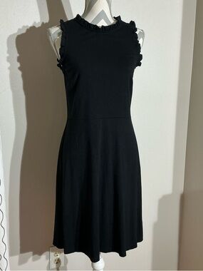 Sz 6 LOFT Black Sleeveless Ruffle-Trim Midi Dress